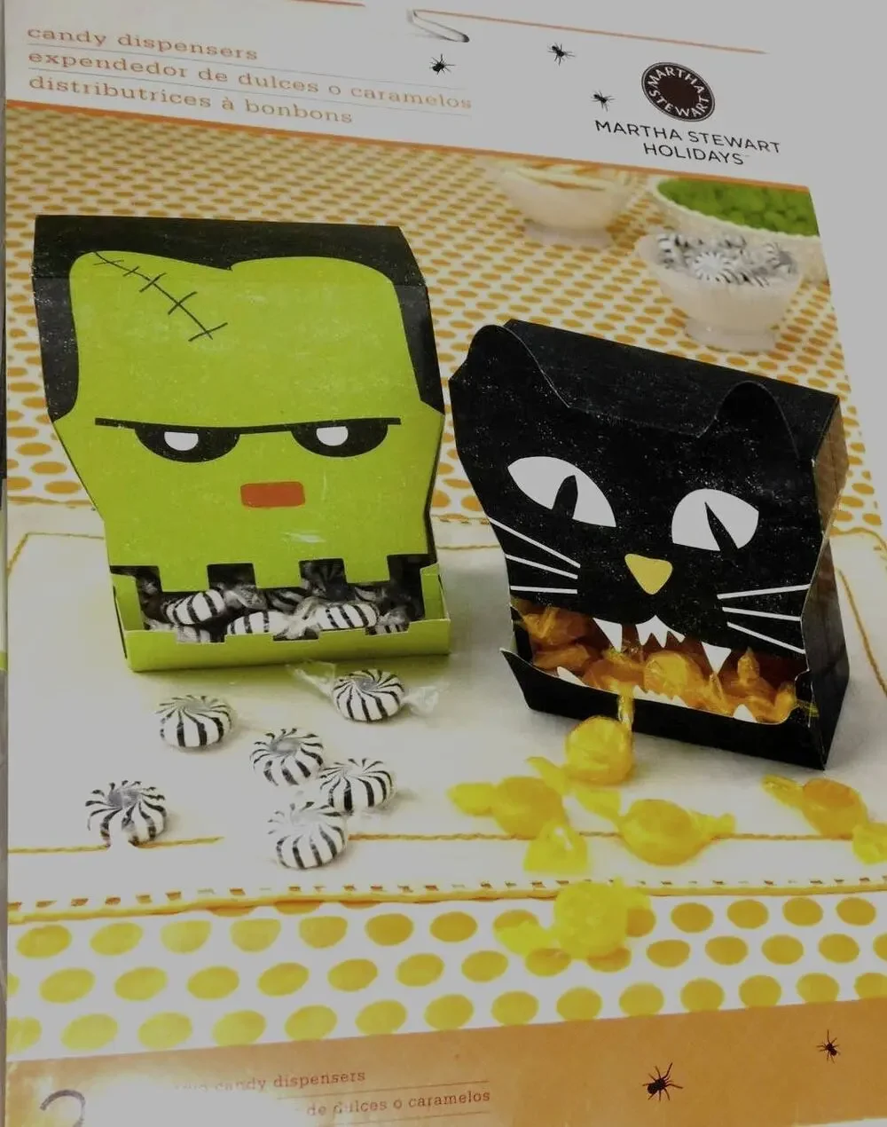 Martha Stewart Halloween Black Cat Frankenstein Monster Candy Dispensers Set